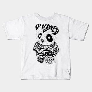 ecopop panda bear in kawaii tattoo totonac pattern suit art Kids T-Shirt